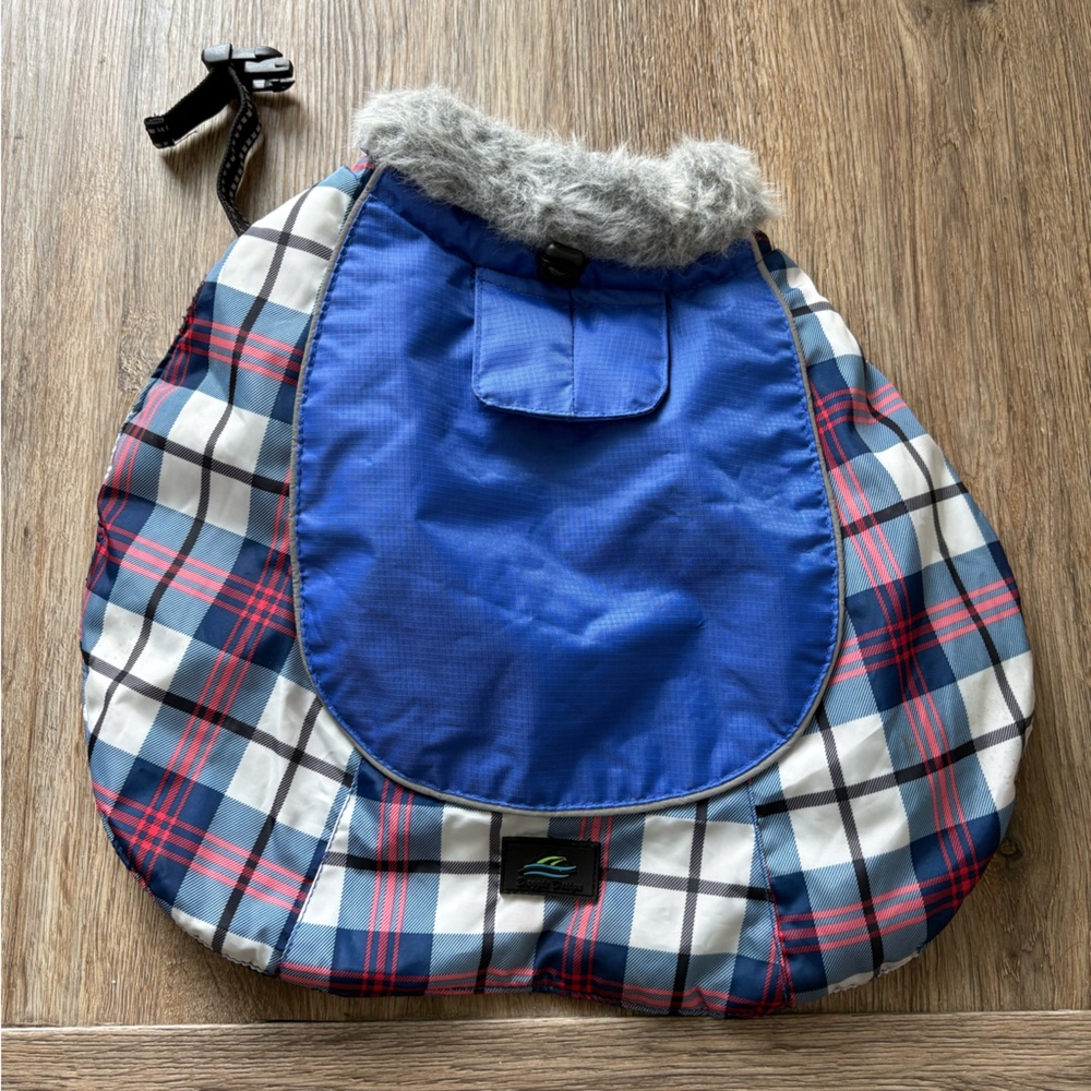 Blue plaid dog coat